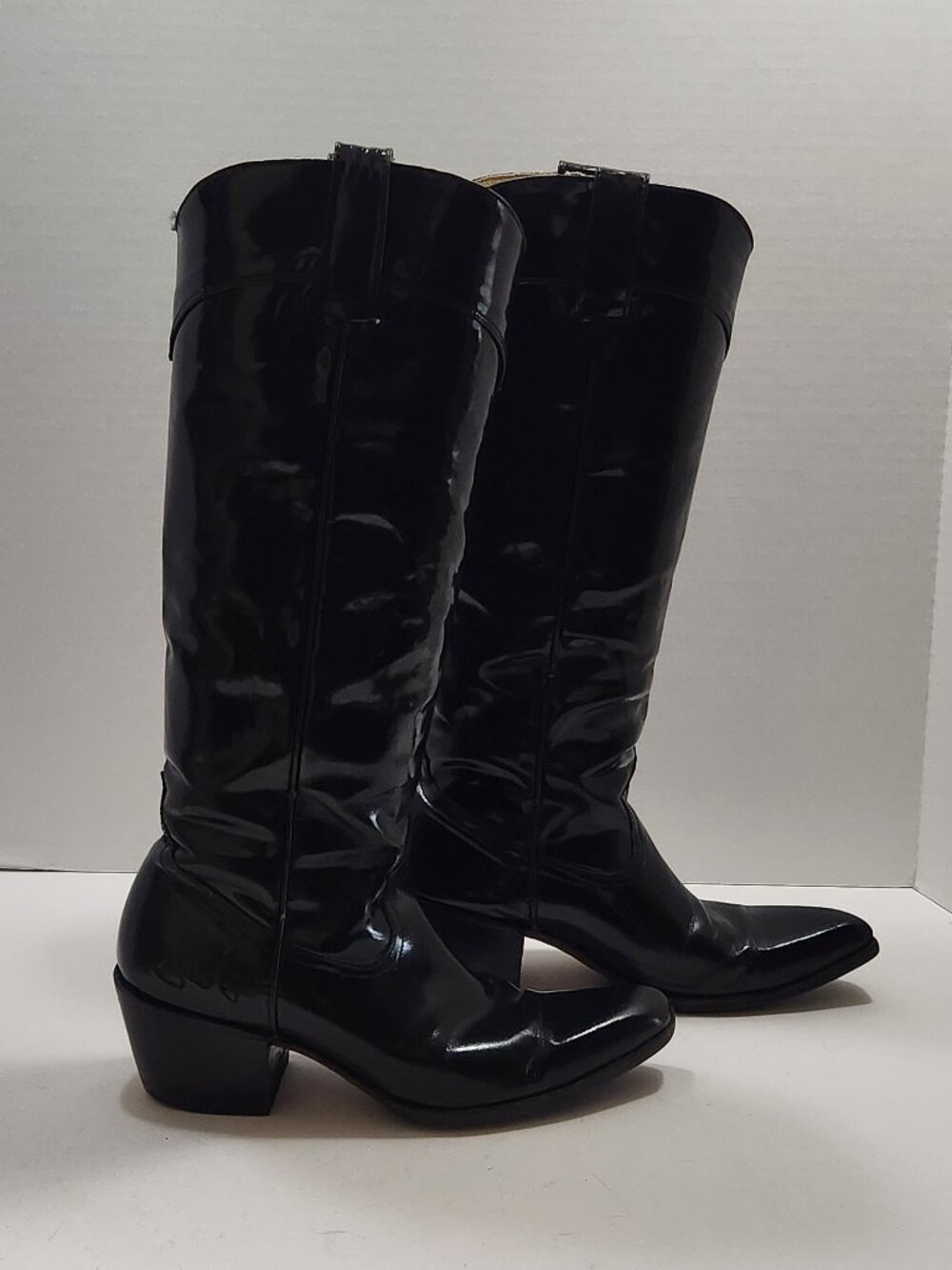 Rare Vintage John Fluevog Patent Leather Cowboy Boots Women's Size 7 Snip Toe Bl